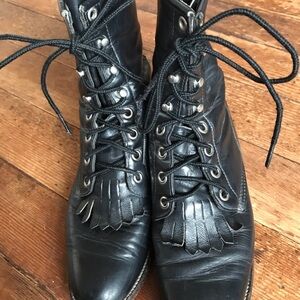 Justin Boots Black Leather Combat Boots